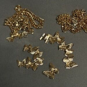 Superdown Elsie Belt Gold Tone Butterfly Charms & Chain for Repurposing Crafting